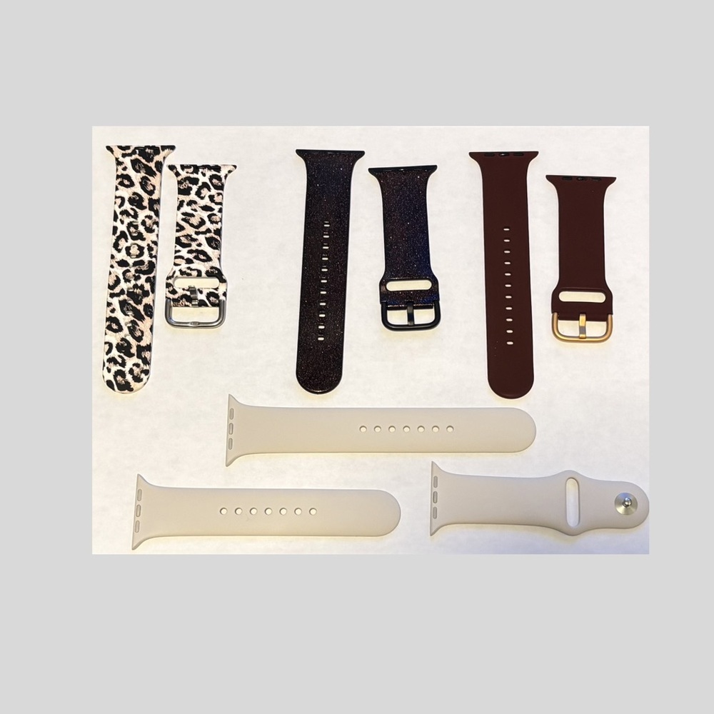 Set of 4 Apple Watch Bands - 45 MM size - Cream, Leopard, Sparkly, and Maroon